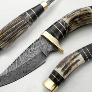 Custom Made Damascus Hunting Knife! Deer Stag Handle