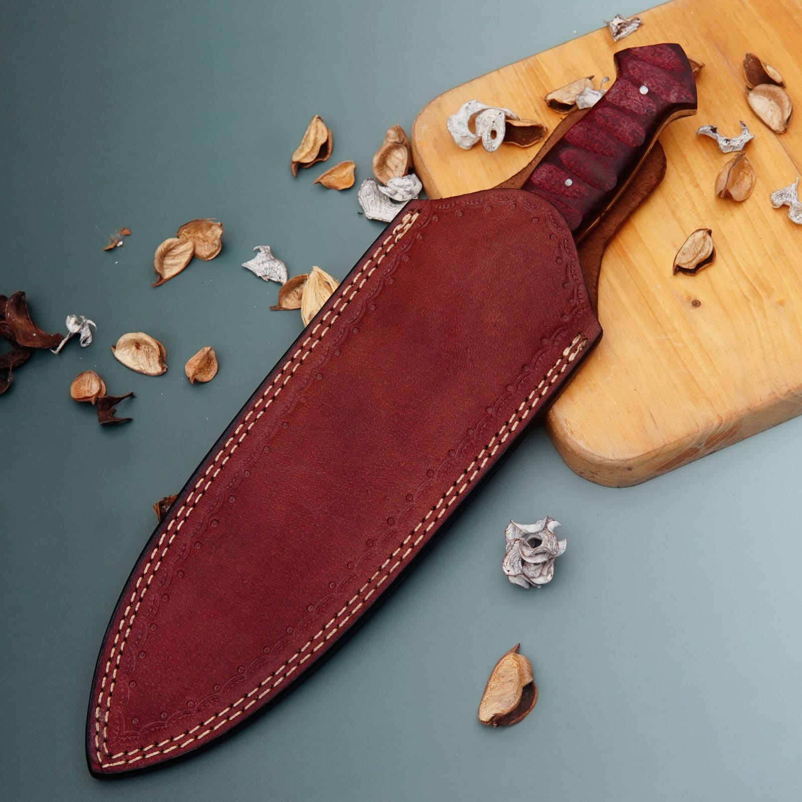 Handmade Double Edge Hunting Knife | Full Tang Polished Steel Blade | Wooden Handle Survival Bowie Knife for Camping & Outdoors - Image 4