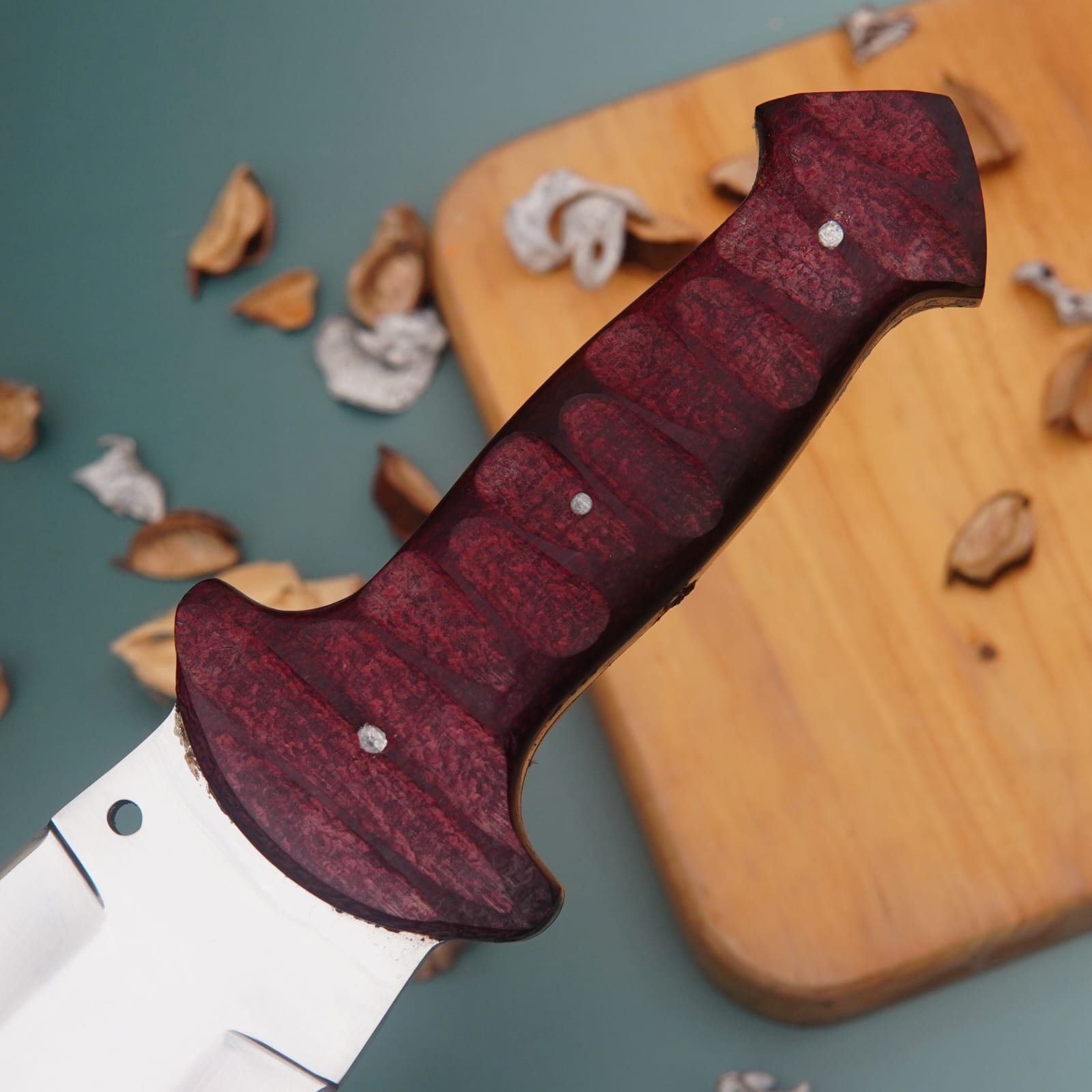 Handmade Double Edge Hunting Knife | Full Tang Polished Steel Blade | Wooden Handle Survival Bowie Knife for Camping & Outdoors - Image 3