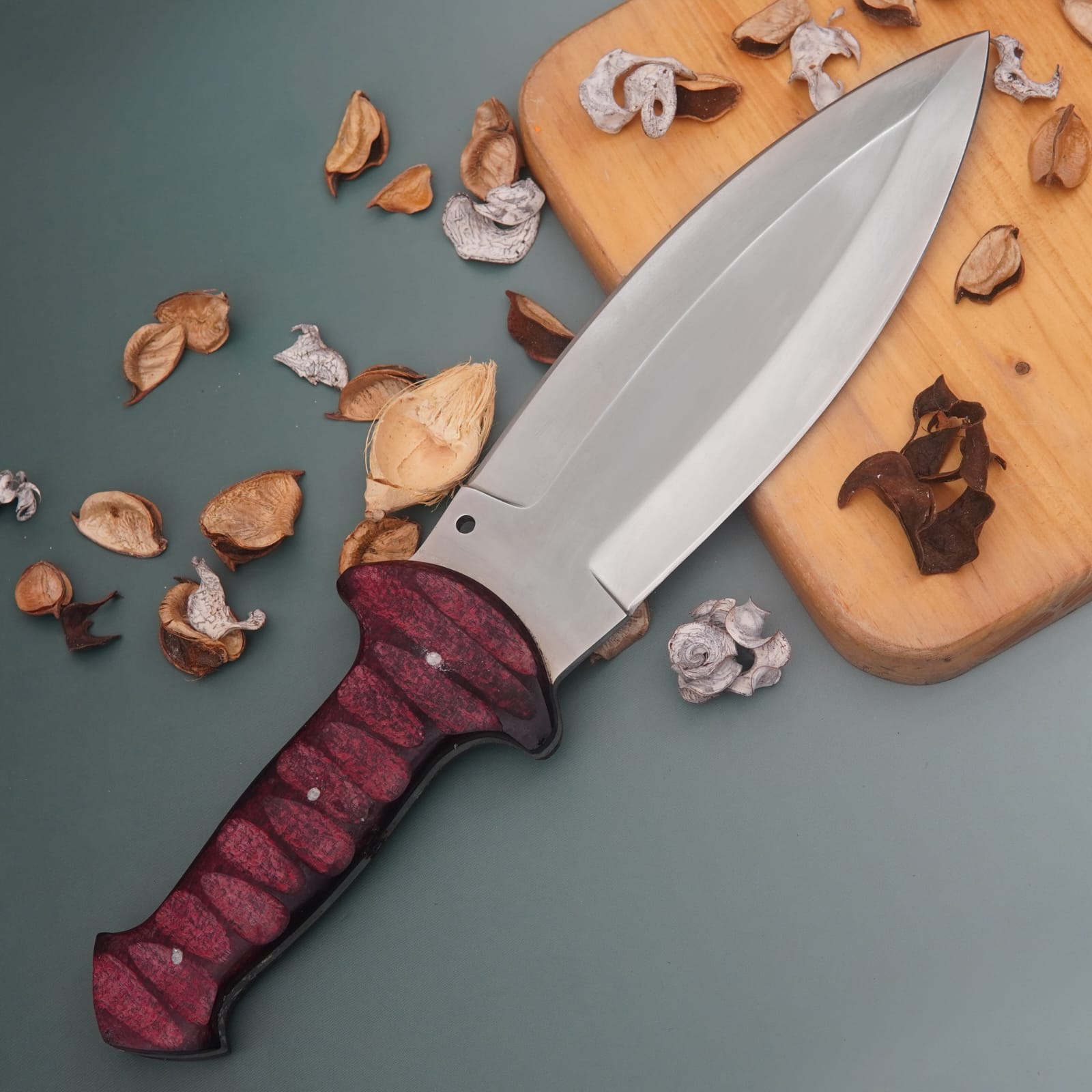 Handmade Double Edge Hunting Knife | Full Tang Polished Steel Blade | Wooden Handle Survival Bowie Knife for Camping & Outdoors - Image 2